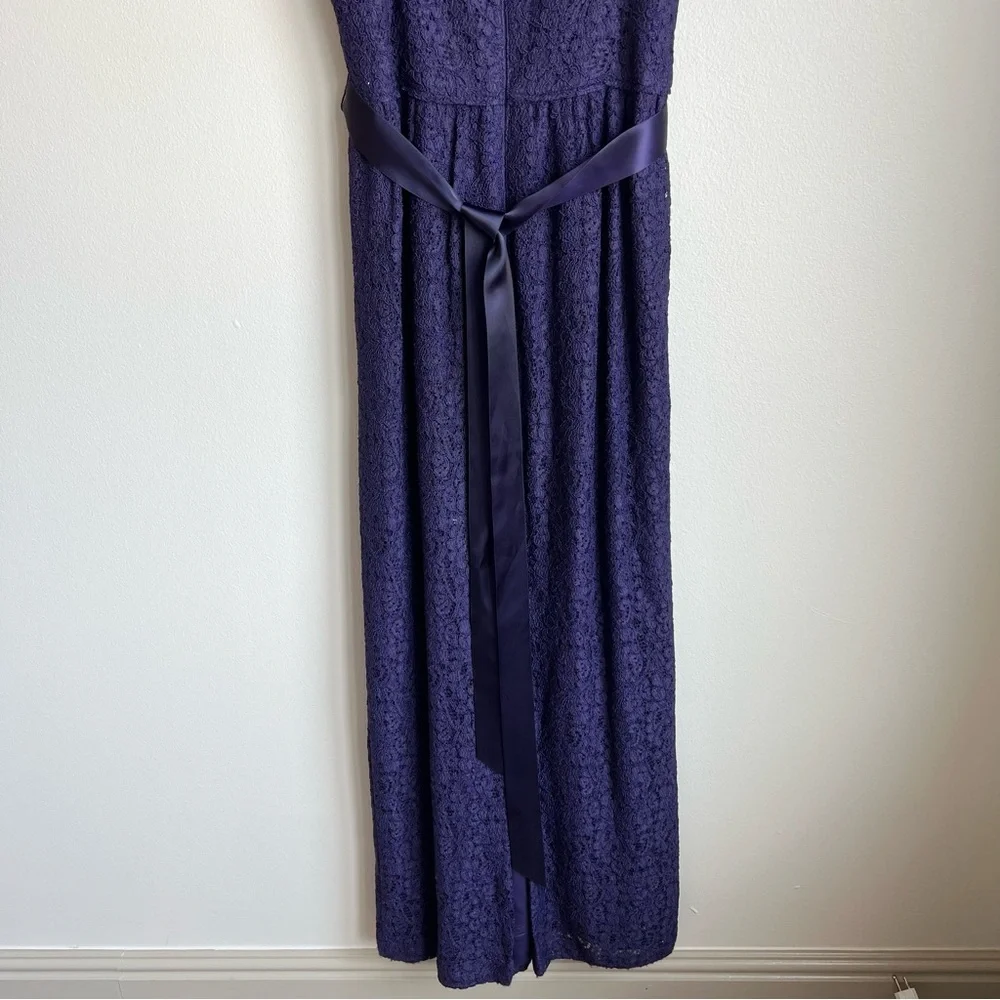 Adrianna Papell Purple Sleeveless Lace Illusion Column Gown, Size 12 - Picture 6 of 8
